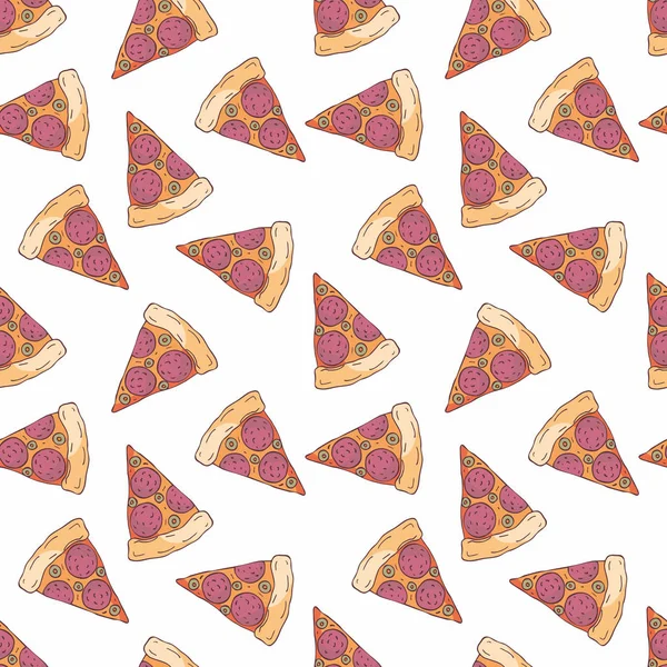 Doodle tarzı dilimlenmiş pizza görüntü ile Seamless modeli. Vektör arka plan.
