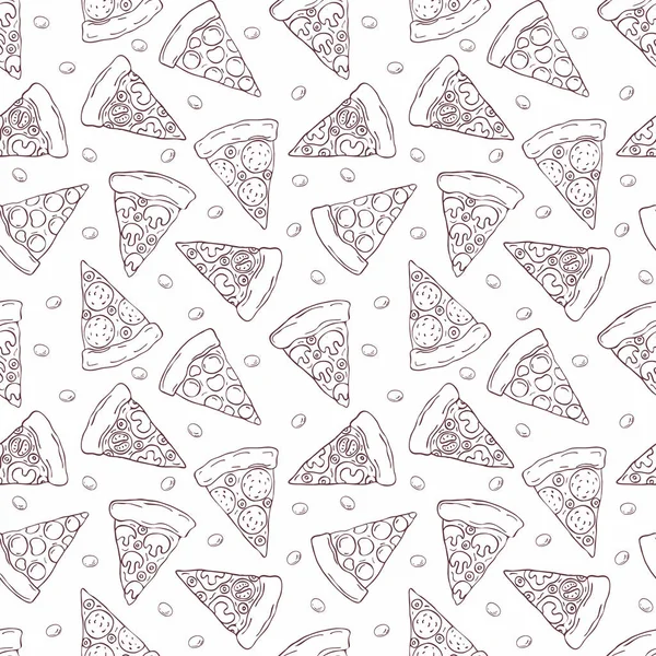Doodle tarzı dilimlenmiş pizza görüntü ile Seamless modeli. Vektör arka plan.