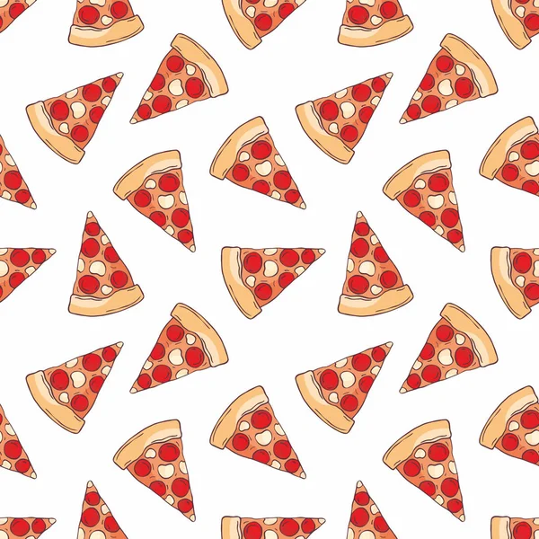 Patrón Sin Costuras Estilo Garabato Con Imagen Una Pizza Rodajas — Vector de stock