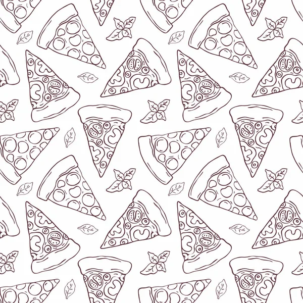 Doodle tarzı dilimlenmiş pizza görüntü ile Seamless modeli. Vektör arka plan.