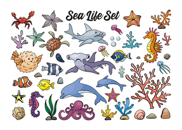 Görüntü çok güzel deniz nüfuslu doodle tarzı. Beyaz bir arka plan üzerinde izole vektör çizim.