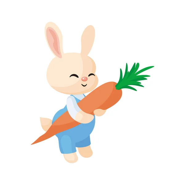 Cute Rabbit Carrot Cartoon Style Vector Illustration Isolated White Background — Stock Vector