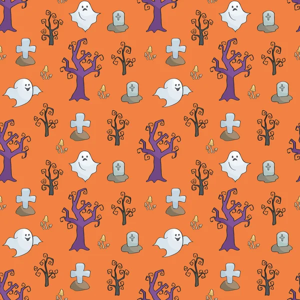 Halloween Bezešvé Vzor Stylu Doodle Dětství Vektorové Pozadí — Stockový vektor