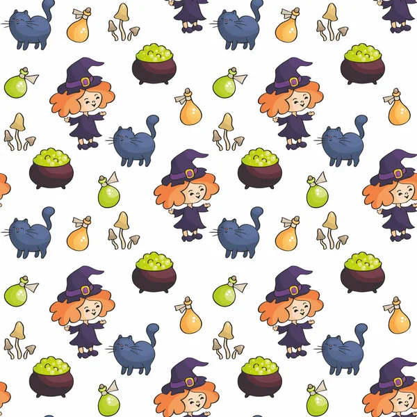 Modèle Sans Couture Halloween Dans Style Doodle Enfance Fond Vectoriel — Image vectorielle