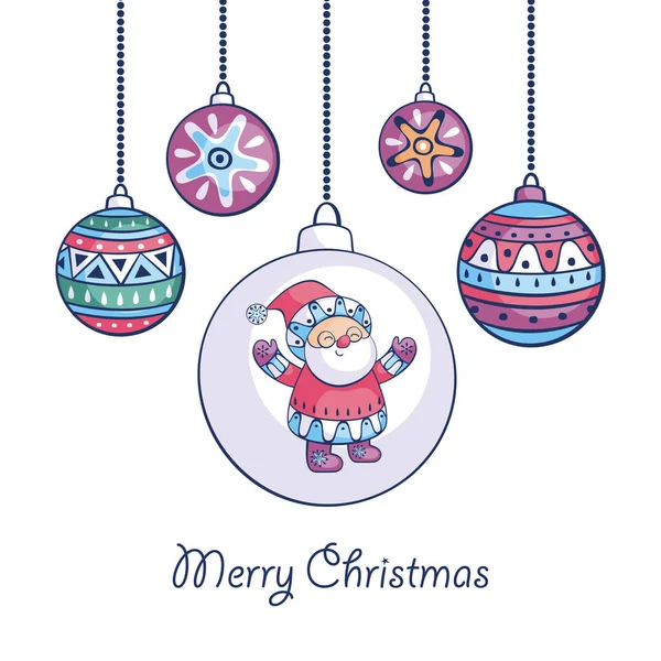 Tarjeta Felicitación Navidad Con Santa Claus Lindo Bolas Estilo Étnico — Vector de stock