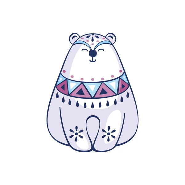 Cute Polar Bear Ethnic Style Christmas Vector Illustration Isolated White — Stock Vector