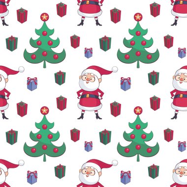 Noel Noel Baba ve köknar ağacı ile seamless modeli. Çocukluk vektör arka planda karikatür tarzı.