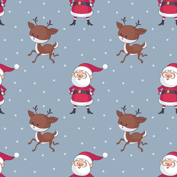 Natal Sem Costura Padrão Com Papai Noel Veados Engraçados Fundo — Vetor de Stock