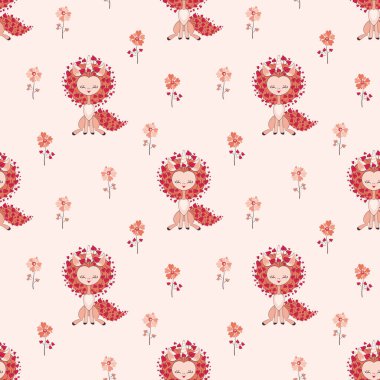 Sevgililer seamless modeli ile şirin tek boynuzlu atlar. Beyaz bir arka plan üzerinde izole vektör çizim.