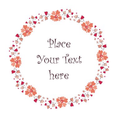 Sevgililer yuvarlak çerçeve çiçek. Beyaz bir arka plan üzerinde izole vektör çizim.