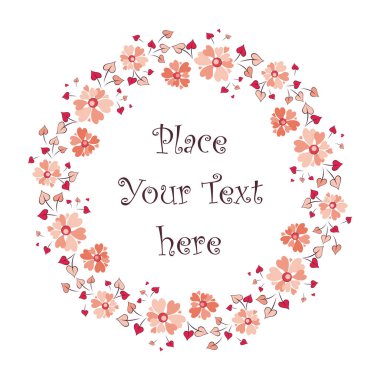 Sevgililer yuvarlak çerçeve çiçek. Beyaz bir arka plan üzerinde izole vektör çizim.