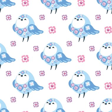 Paskalya yumurtaları ve kuşlar görüntü ile renkli seamless modeli. Vektör arka plan.