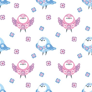Paskalya yumurtaları ve kuşlar görüntü ile renkli seamless modeli. Vektör arka plan.