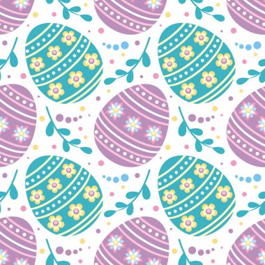 Paskalya yumurtaları görüntü ile renkli seamless modeli. Vektör arka plan.