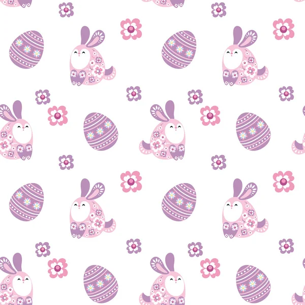 Colorful seamless pattern with the image of Easter eggs and rabbits. Vector background.