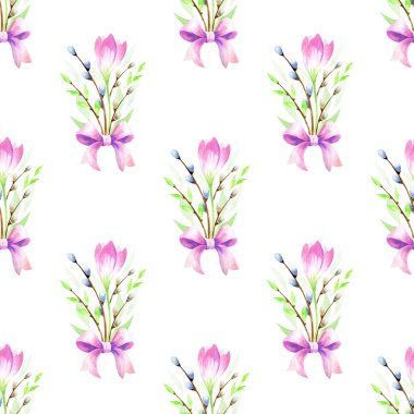 Paskalya seamless modeli el ile çiçek çizilmiş. Suluboya arka plan.