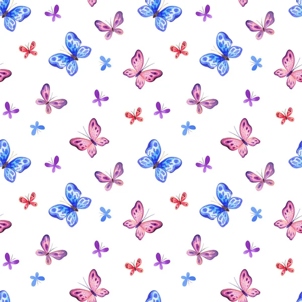 Childhood Seamless Pattern Cute Butterflies Hand Painted Watercolor Illustrations Isolated — Stock Photo, Image