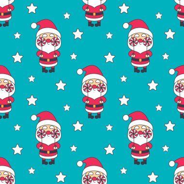 Noel Baba 'yla kusursuz bir Noel deseni. Renkli vektör gruplandırması