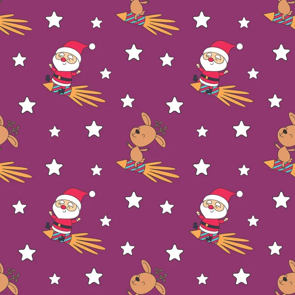 Vánoční Bezproblémový Vzor Santa Clausem Roztomilým Jelenem Barevné Vektorové Pozadí — Stockový vektor