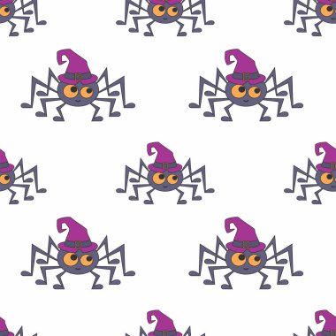 Tatlı karakterli kusursuz cadılar bayramı desenleri. Renkli vektör arkaplanı