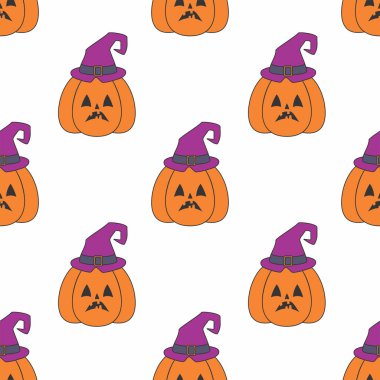 Tatlı karakterli kusursuz cadılar bayramı desenleri. Renkli vektör arkaplanı