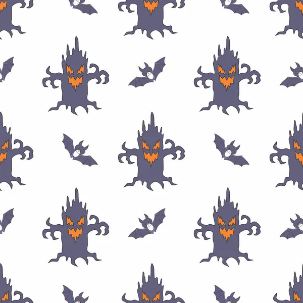 Halloween Motifs Sans Couture Avec Des Personnages Mignons Fond Vectoriel — Image vectorielle