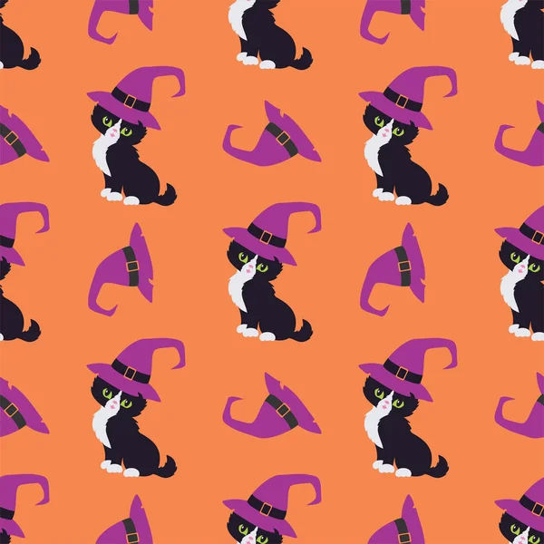 Halloween Seamless Patterns Black Cats Colorful Vector Background — Stock Vector