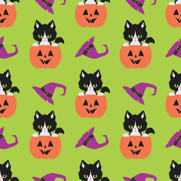 Halloween Motifs Sans Couture Avec Des Chats Noirs Fond Vectoriel — Image vectorielle