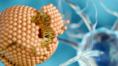 3D rendering illustrating a scene at the nanoscopic or cellular level, focusing on membrane structures and nervous system.