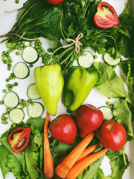 Different Raw Vegetables Fruits Background Healthy Eating — Stock Photo, Image