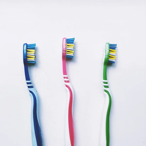 Toothbrushes Toothpaste Rinse Set White Background Dental Healthcare Concept — Stock Photo, Image