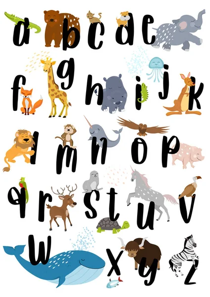 Állati Ábécé Egyedülálló Állat Abc Kép Lehet Használni Mint Plakát — Stock Vector