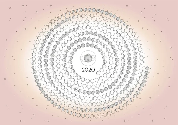 Місячний Календар 2020 Південній Півкулі Рожевий Округлений — стоковий вектор