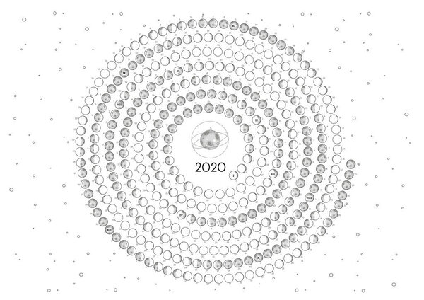 Moon Calendar 2020 Northern Hemisphere White Rounded