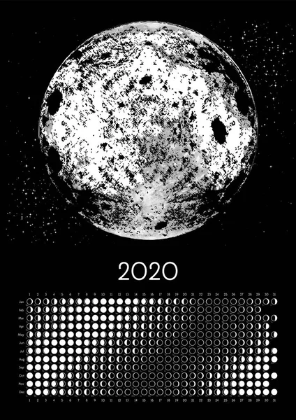 Місячний Календар 2020 Північна Півкуля Чорний — стоковий вектор