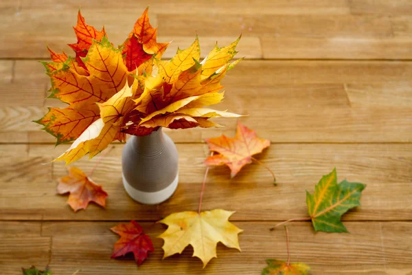 Vase Maple Leaves Wooden Table — Stock Photo, Image