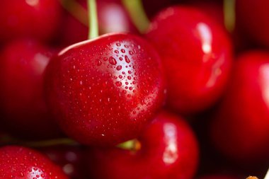 Lezzetli tatlı olgun ve sulu vişne meyveleri.