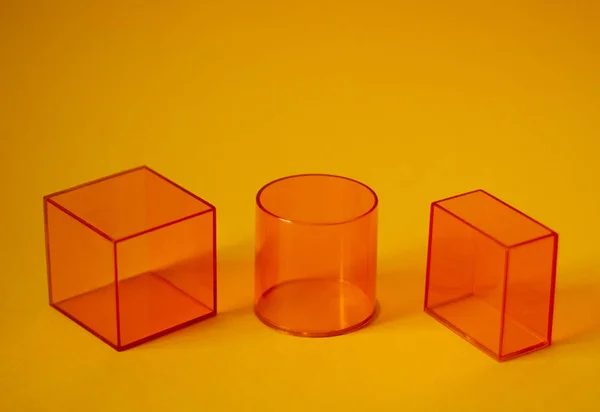 Geometric Transparent Orange Shapes Parallelepipid Cylinder Cube Concept Simplicity Geometry — Stock Photo, Image