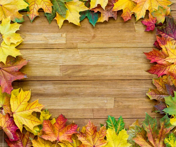 Autumn Leaves Wooden Table Bright Beautiful Autumn Background — Stock Photo, Image