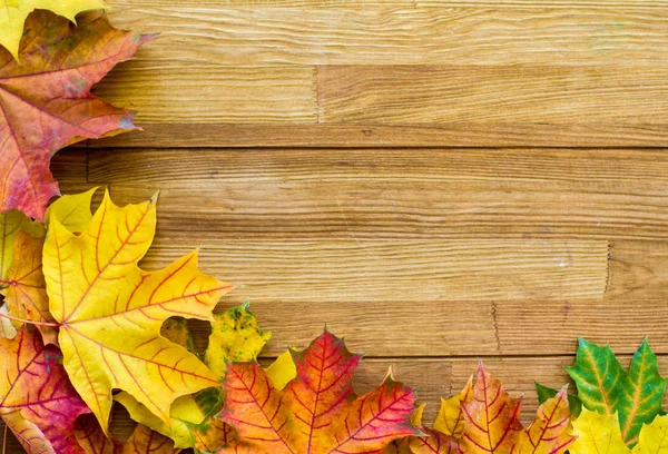 Autumn Leaves Wooden Table Bright Beautiful Autumn Background — Stock Photo, Image