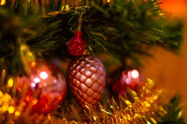 christmas decorations on the tree, close up clipart