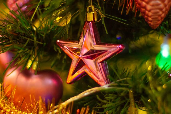 Decorações Natal Árvore Close — Fotografia de Stock