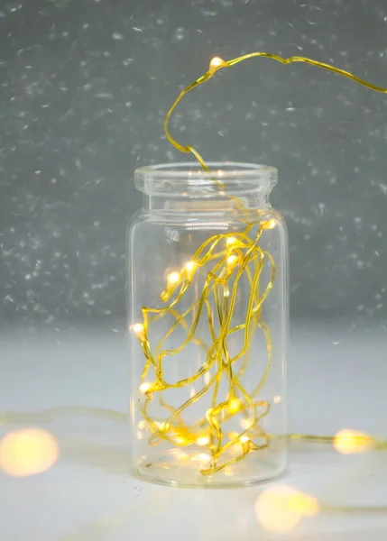 Tarro Cristal Con Luces Festivas Navidad —  Fotos de Stock