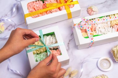 Ev yapımı marşmelovlar (zephyr) elma ve nane ile yapılır, tatlı, havadar, abackground üzerinde, güzel şenlikli arka plan.