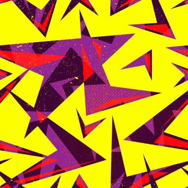 Soyut kesintisiz geometrik desen. Grunge Tekstil, kağıt ambalaj için kentsel tekrarlanan zemin. Satır öğeleri, üçgenler, okları.