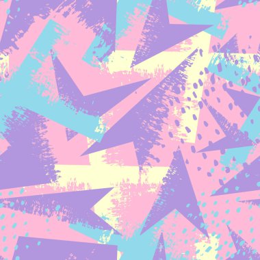 Soyut kesintisiz geometrik desen. Grunge Tekstil, kağıt ambalaj için kentsel tekrarlanan zemin. Satır öğeleri, üçgenler, oklar, nokta.