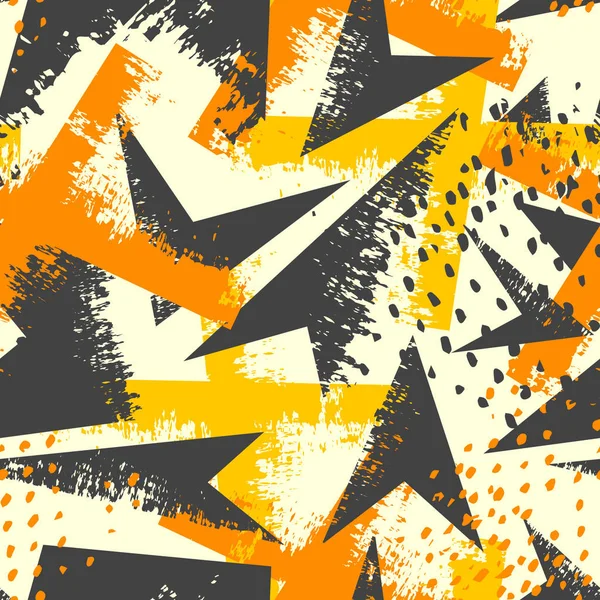 Soyut kesintisiz geometrik desen. Grunge Tekstil, kağıt ambalaj için kentsel tekrarlanan zemin. Satır öğeleri, üçgenler, oklar, nokta.