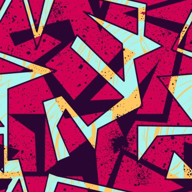 Eğri çizgiler, noktalar ile soyut kesintisiz geometrik desen. Grunge kentsel modeli boy için kağıt ambalaj kız, spor giyim,.