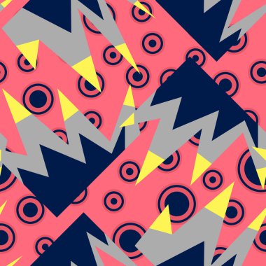 Renkli daireler ve eğri çokgenler geometrik soyut desen