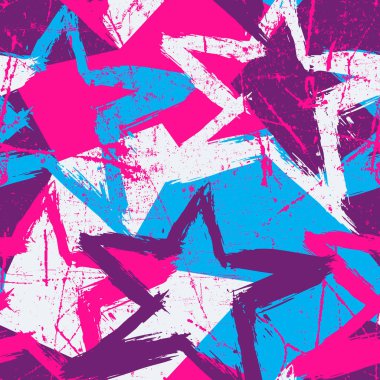 Soyut vektör sorunsuz grunge tarzı desen. Yıldız ile yinelenen arka plan.